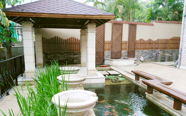 別墅庭院景觀(guān)魚(yú)池效果圖