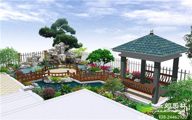 庭院假山魚(yú)池設計效果圖1