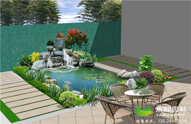 庭院假山魚(yú)池效果圖