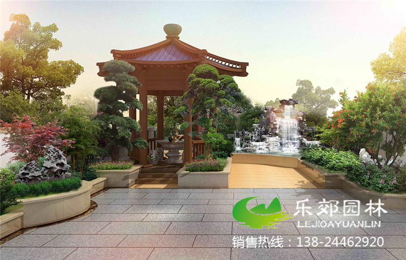 中式別墅庭院設計效果圖1