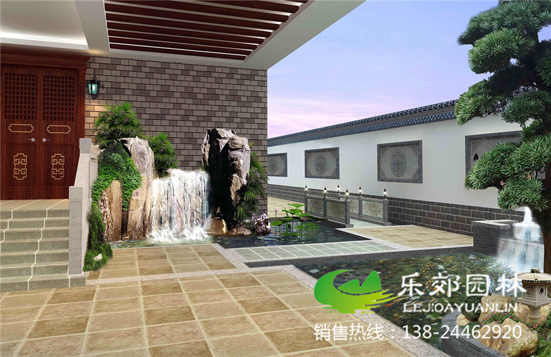 中式別墅庭院設計效果圖2