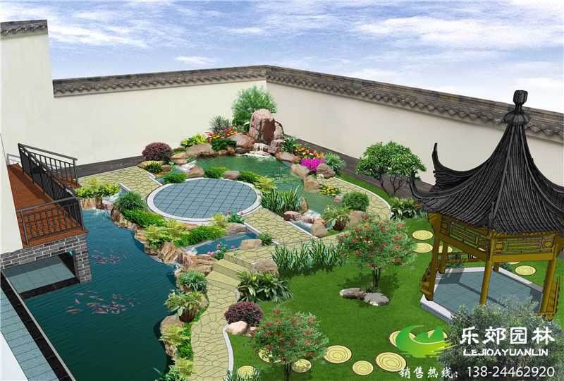 庭院假山魚(yú)池設計效果圖2