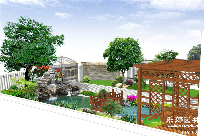 庭院假山魚(yú)池設計效果圖4