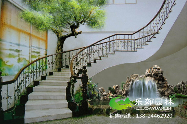 室內樓梯底下魚(yú)池假山設計圖