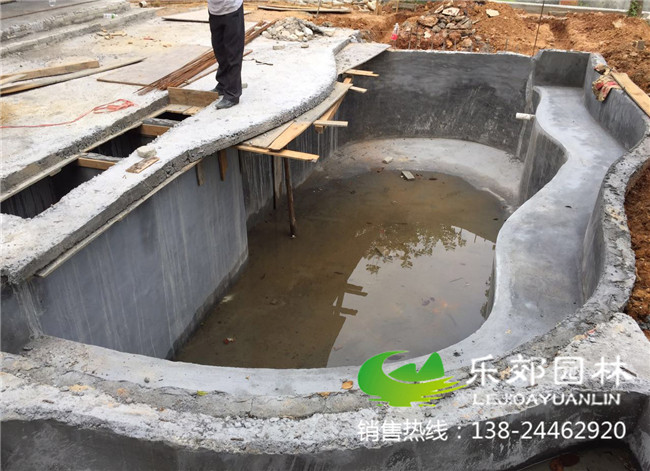 庭院魚(yú)池假山建造施工圖片