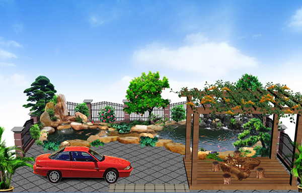 庭院防腐木花架設計效果圖2