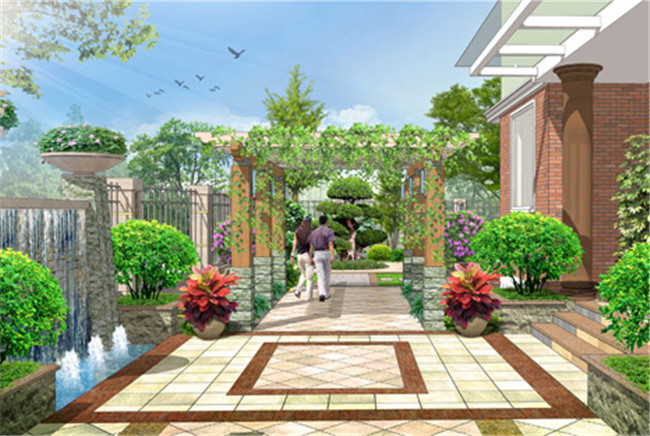 庭院防腐木花架設計效果圖3