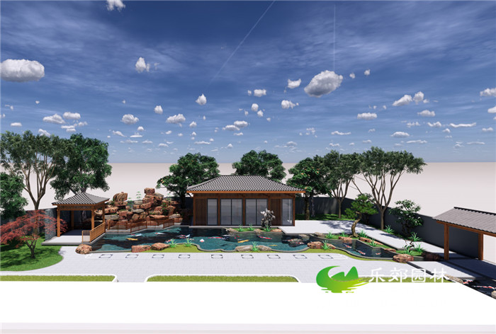 庭院大型景觀(guān)魚(yú)池設計效果圖1