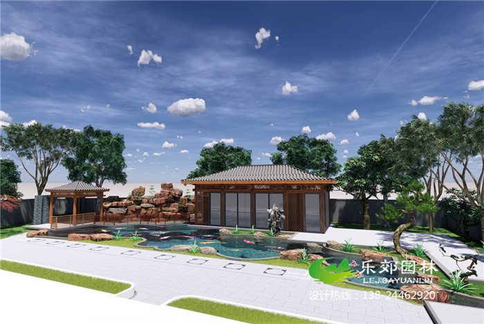 庭院大型景觀(guān)魚(yú)池設計效果圖2