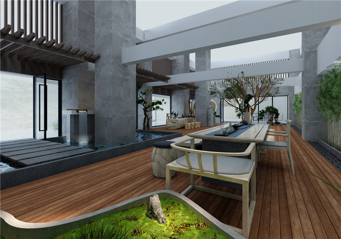 公司樓頂景觀(guān)魚(yú)池設計效果圖2